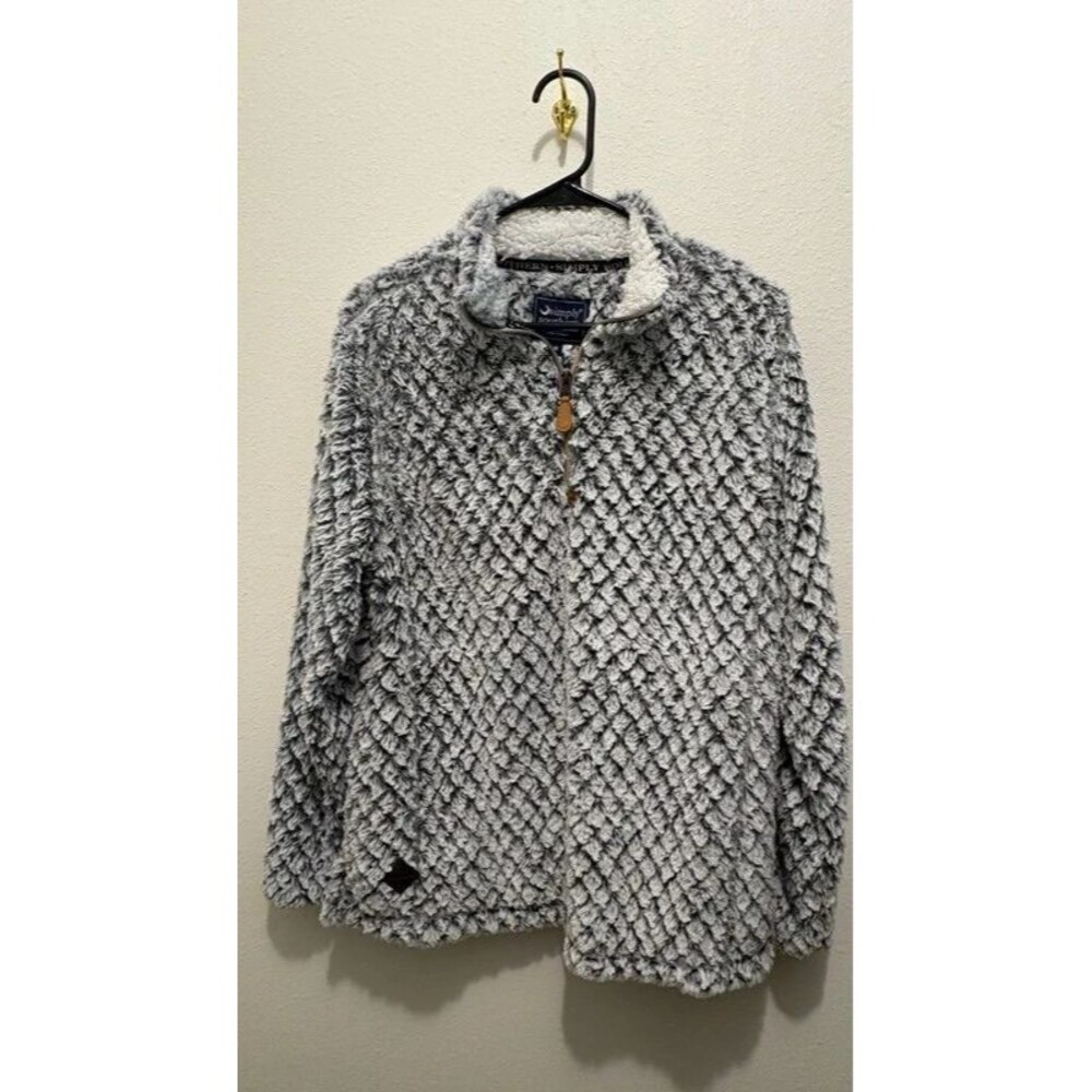 Simply Southern Gray White Sherpa Pullover Fleece Jacket Size Medium